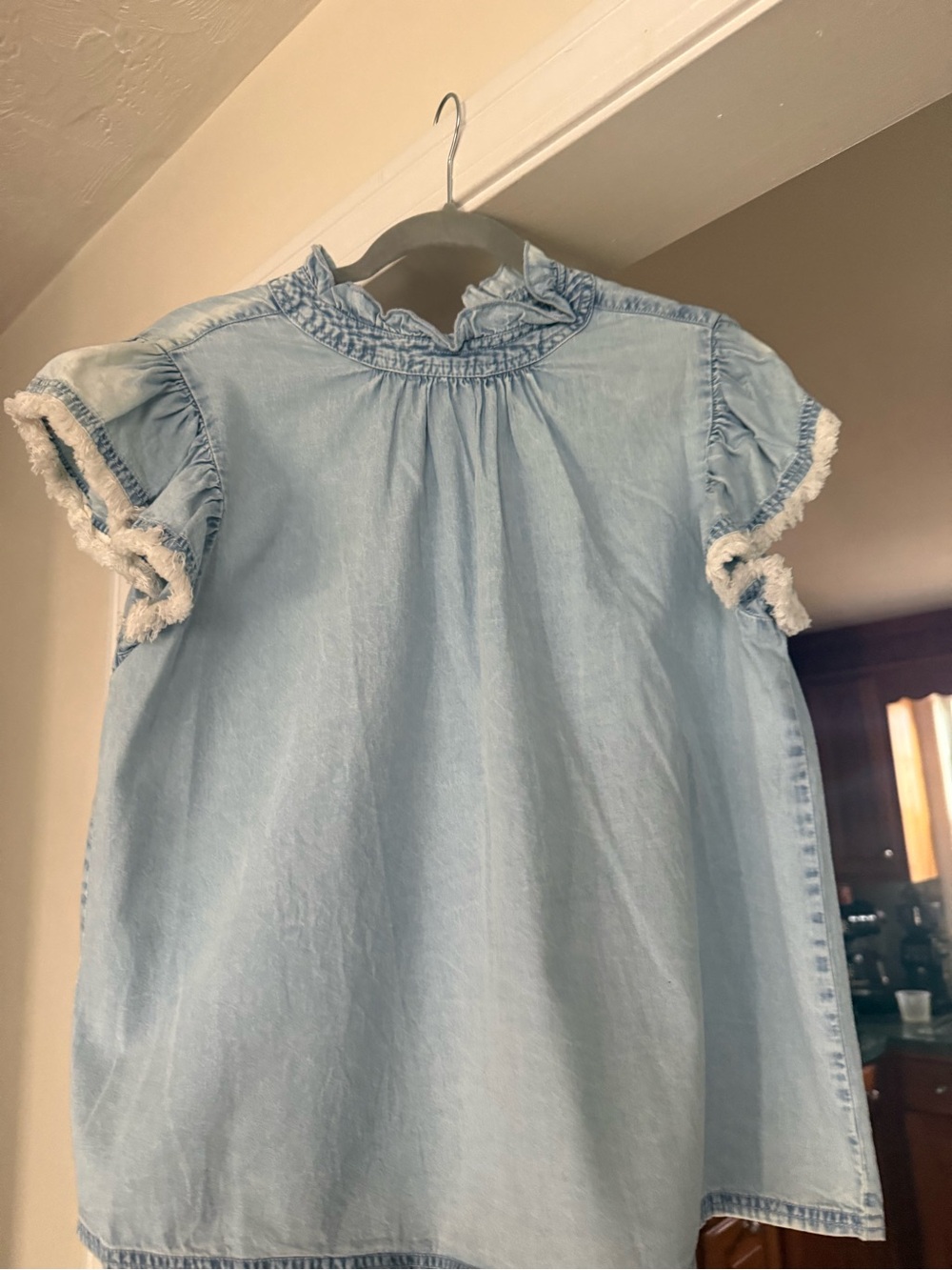 Light Blue women’s ' Ruffle Sleeve Chambray Top